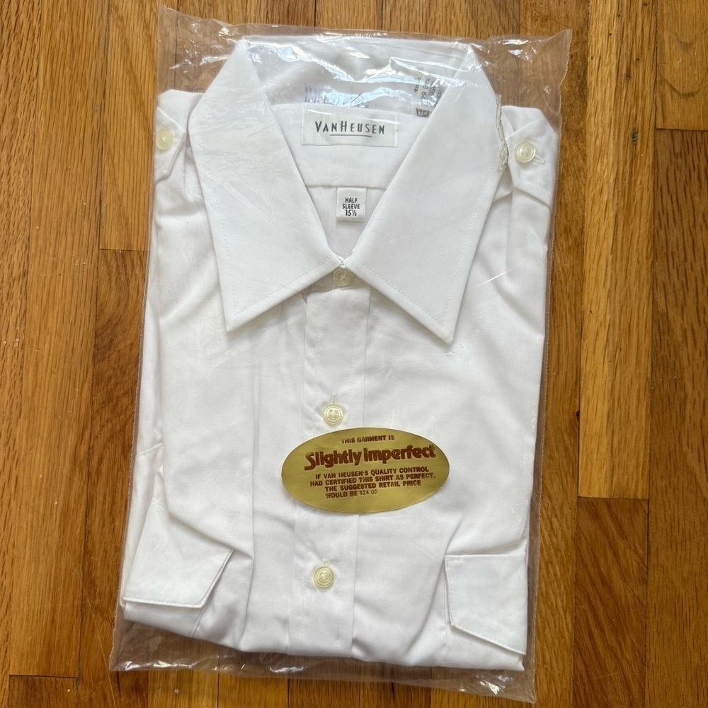 Van Heusen White Short Sleeve Aviator Style Button Down Shirt Neck Size 16 - Picture 4 of 5